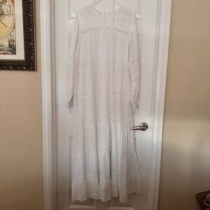 Johnny Was White Maxi Gown with Long Bishop Sleeves